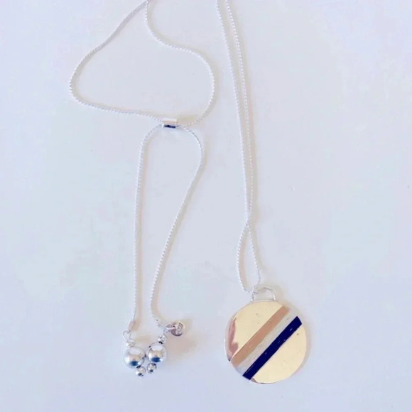 Marlyn Schiff Jewelry - Marlyn Schiff Geometric Striped Disc Pendant Necklace Long Chain
